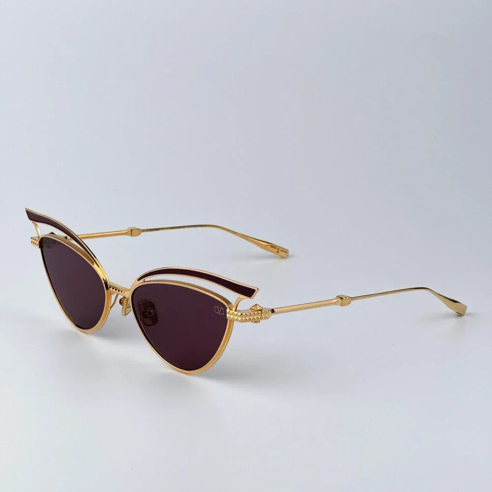 Valentino Men BRAND NEW Sunglasses Titanium Gold Grey Cat Eye V - GLASSLINER